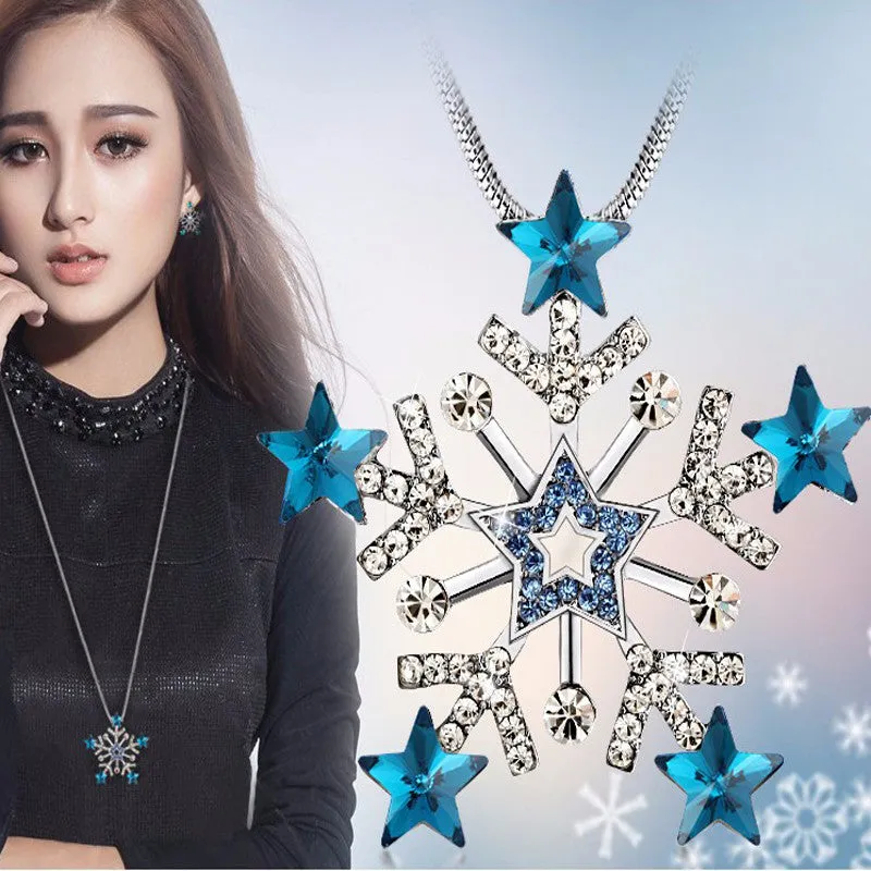 New Arrival Snowflake Necklaces Snake Chain Zinc Alloy Crystal Pendant Long Necklace Fashion Necklaces For Women Jewelry