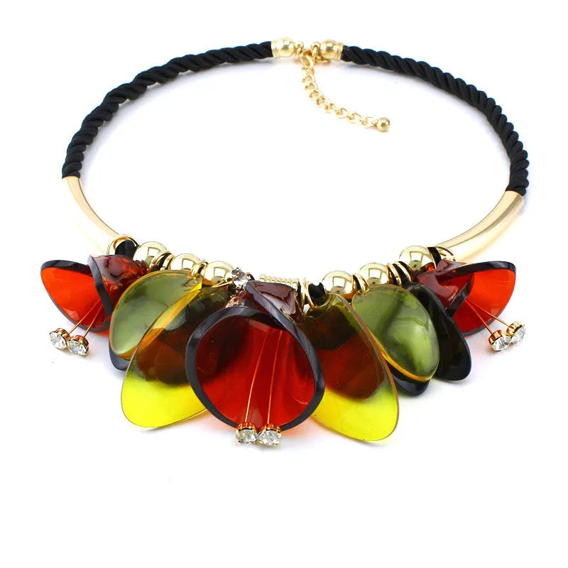 New Arrival Women Long Rope Style Colours Acrylic Flower Necklaces & Pendants Maxi Brand Collar Statement Necklace