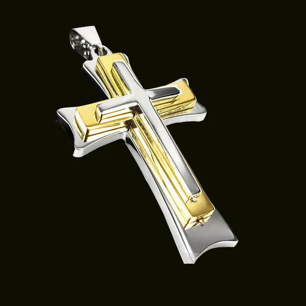 New Gift Unisex Women Men Gold Silver Stainless Steel Cross Pendant Necklace Punk Jewelry