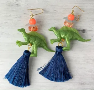 Olive Spinosaurus Dinosaur Earrings