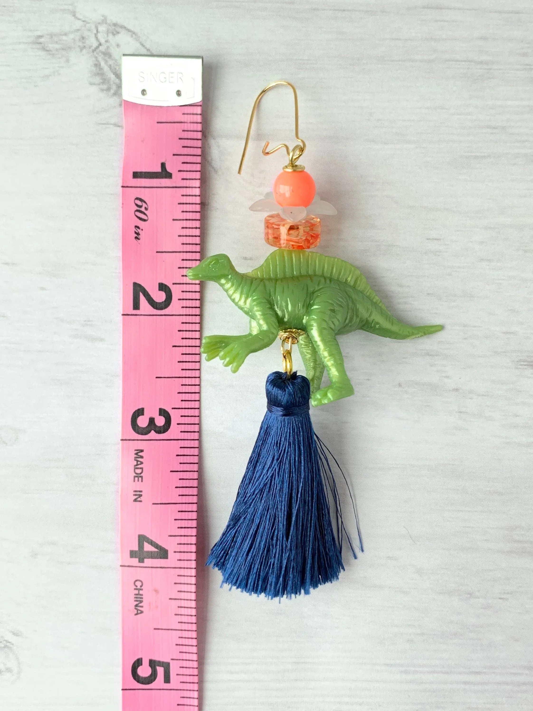 Olive Spinosaurus Dinosaur Earrings