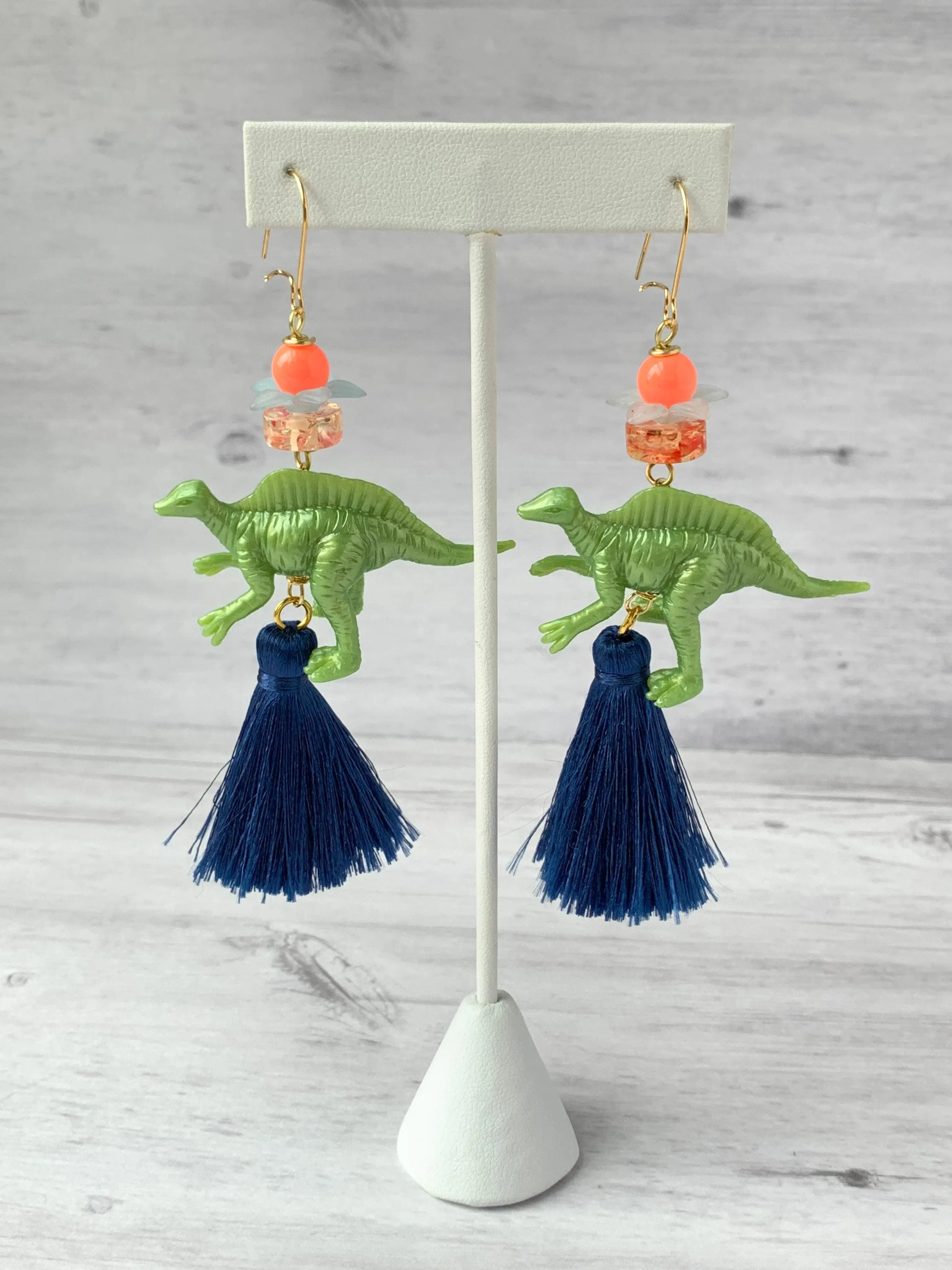 Olive Spinosaurus Dinosaur Earrings