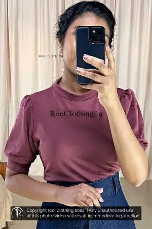 Onion Pink Crew Neck Puff Sleeves Top Only