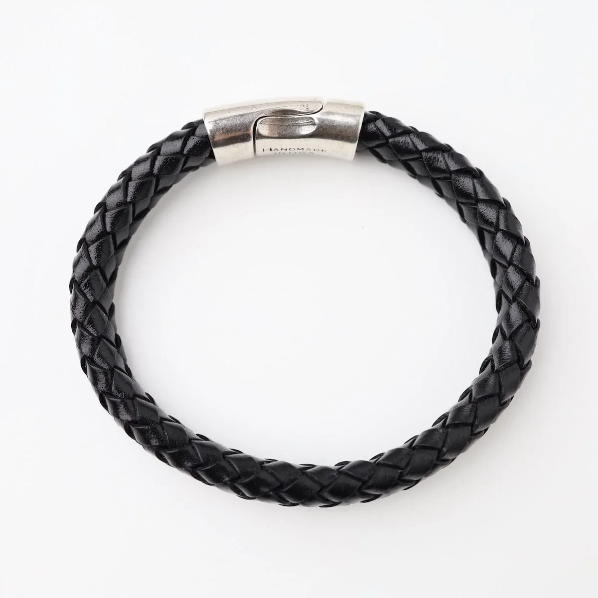 Pegasus Black Braided Leather Bracelet