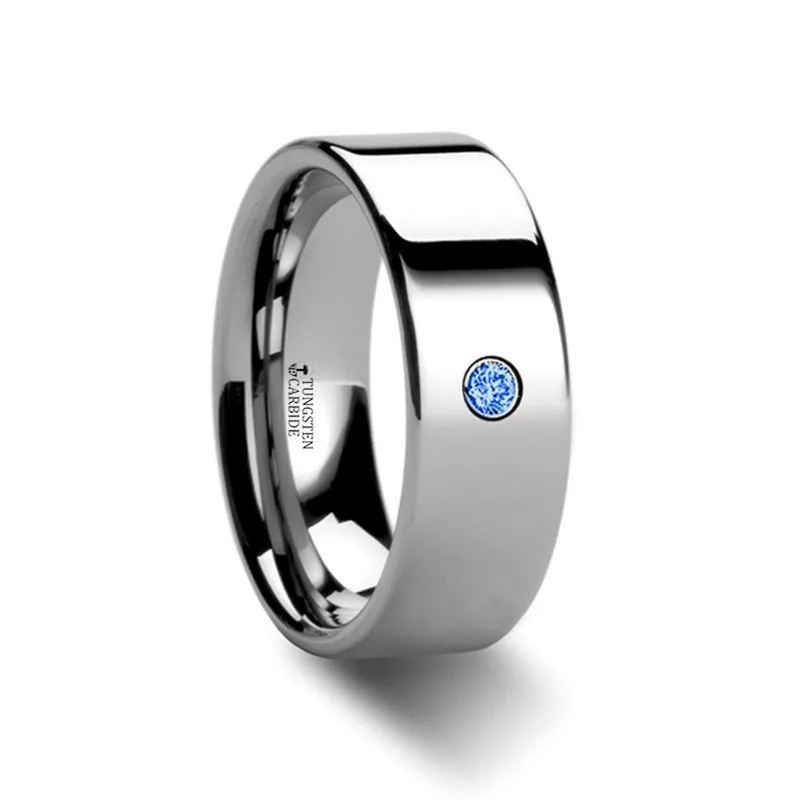 PEMBROKE | Polished Tungsten Ring Blue Diamond