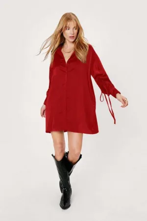 Petite Satin Ruched Sleeve Shirt Dress