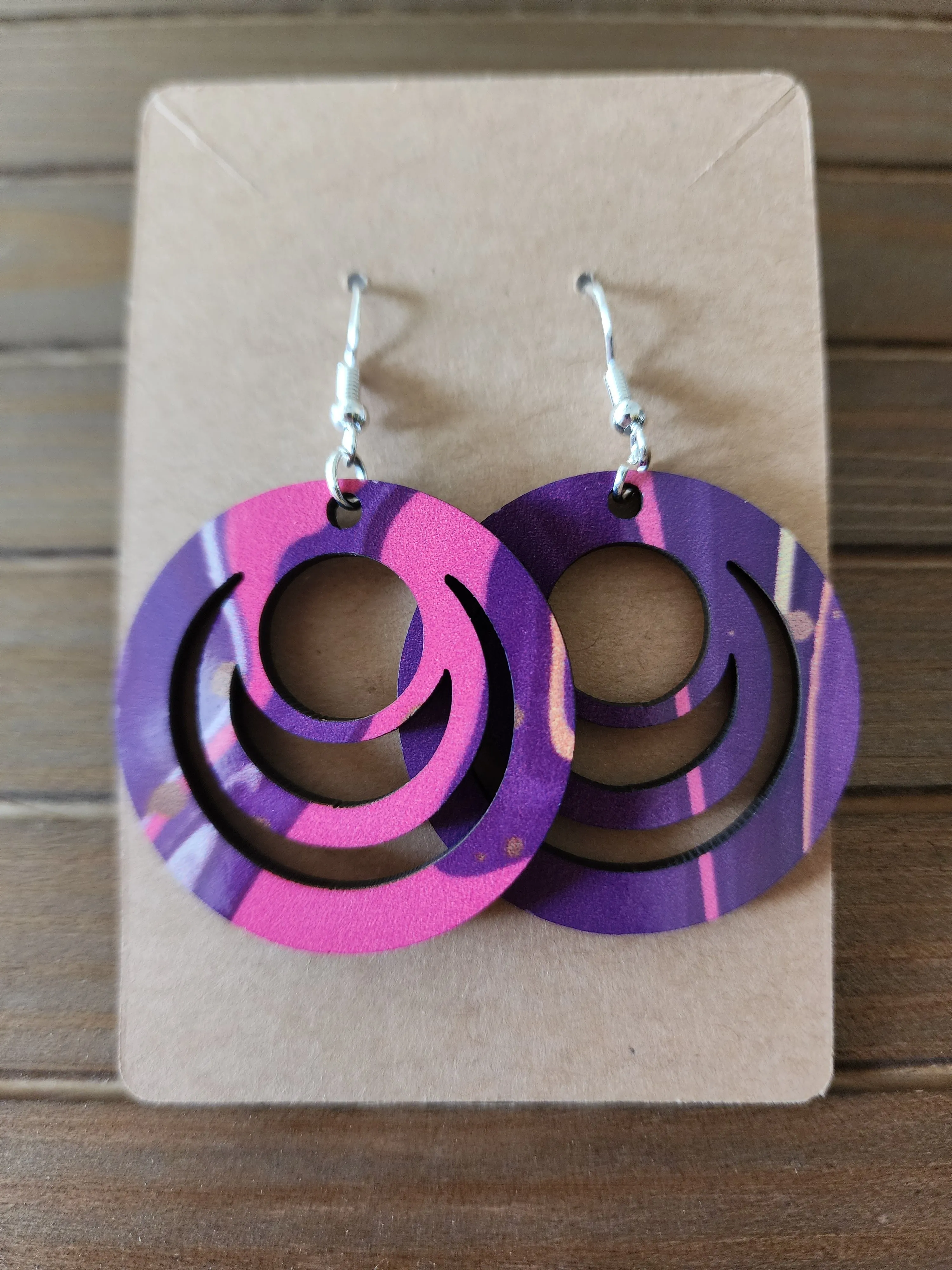 Playful purple designed circle earrings