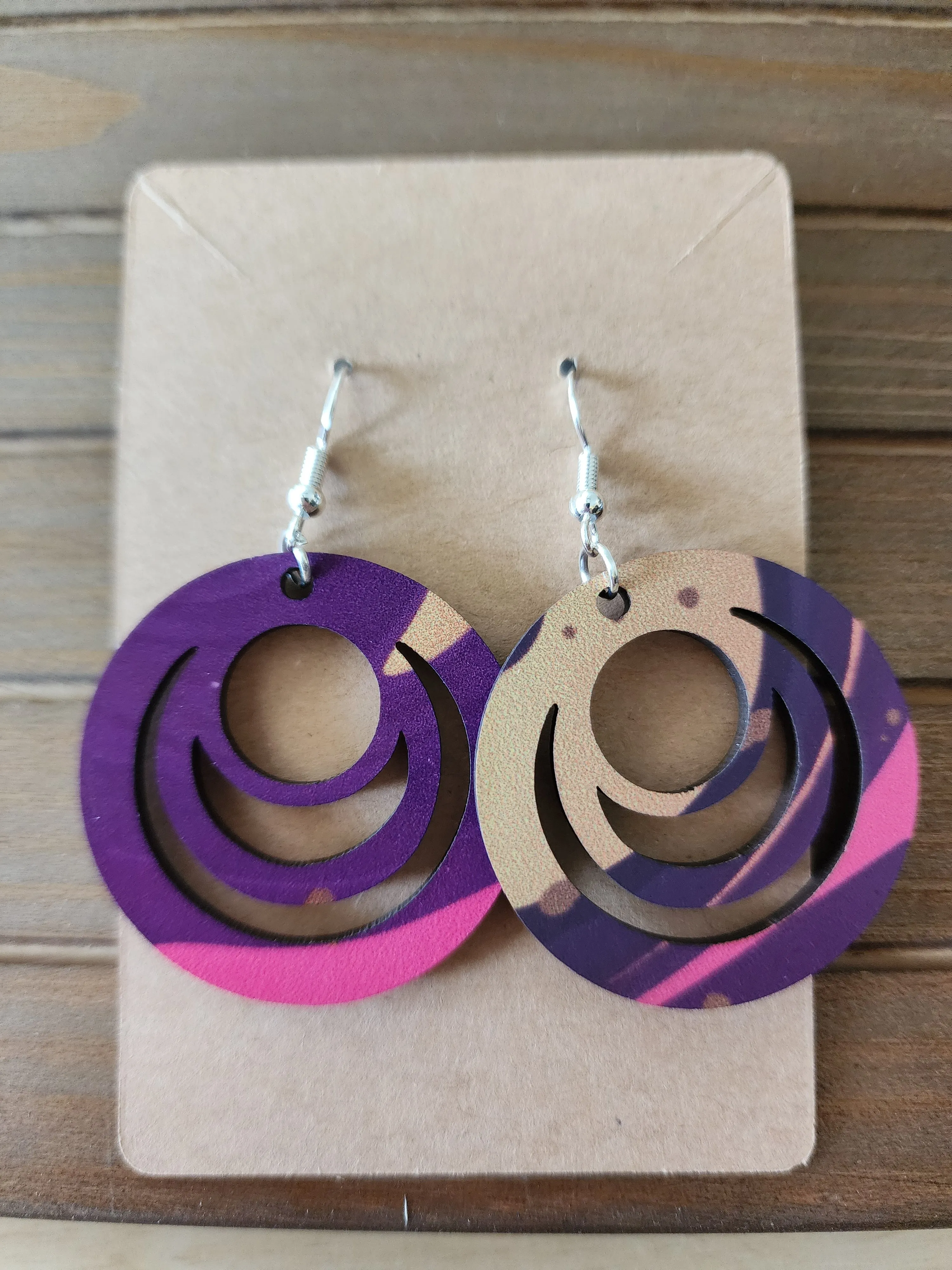 Playful purple designed circle earrings