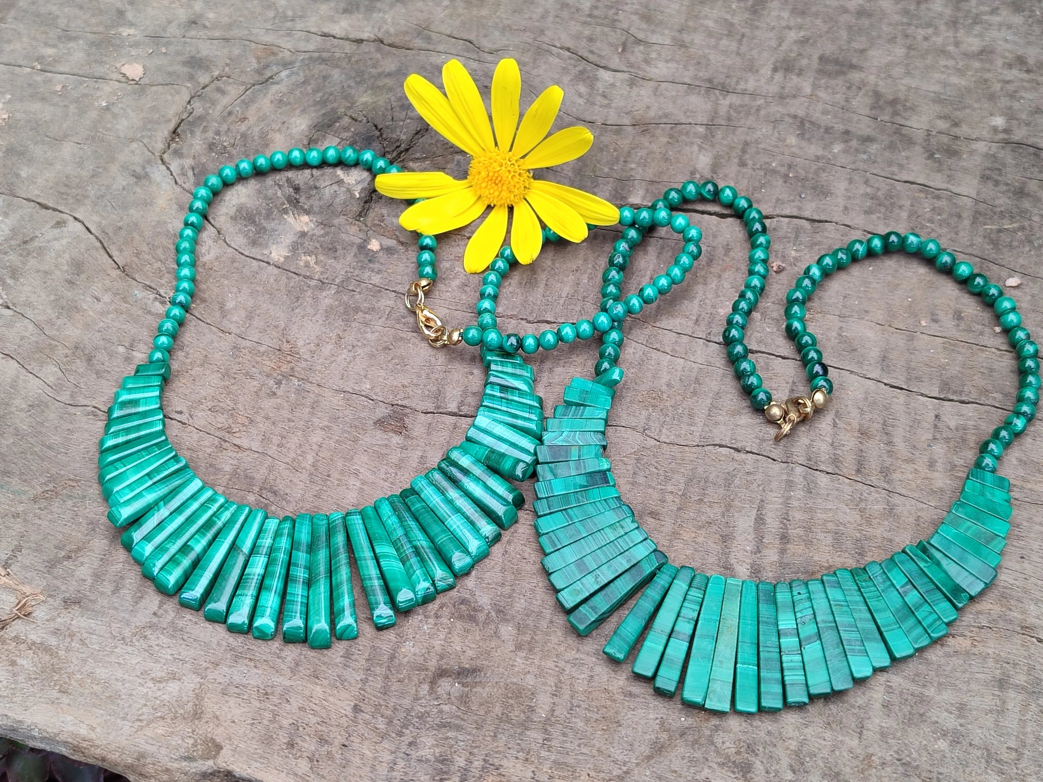 Polished Flower Banded Malachite Egyptian Choker Necklace - Sold Per Item - From Congo