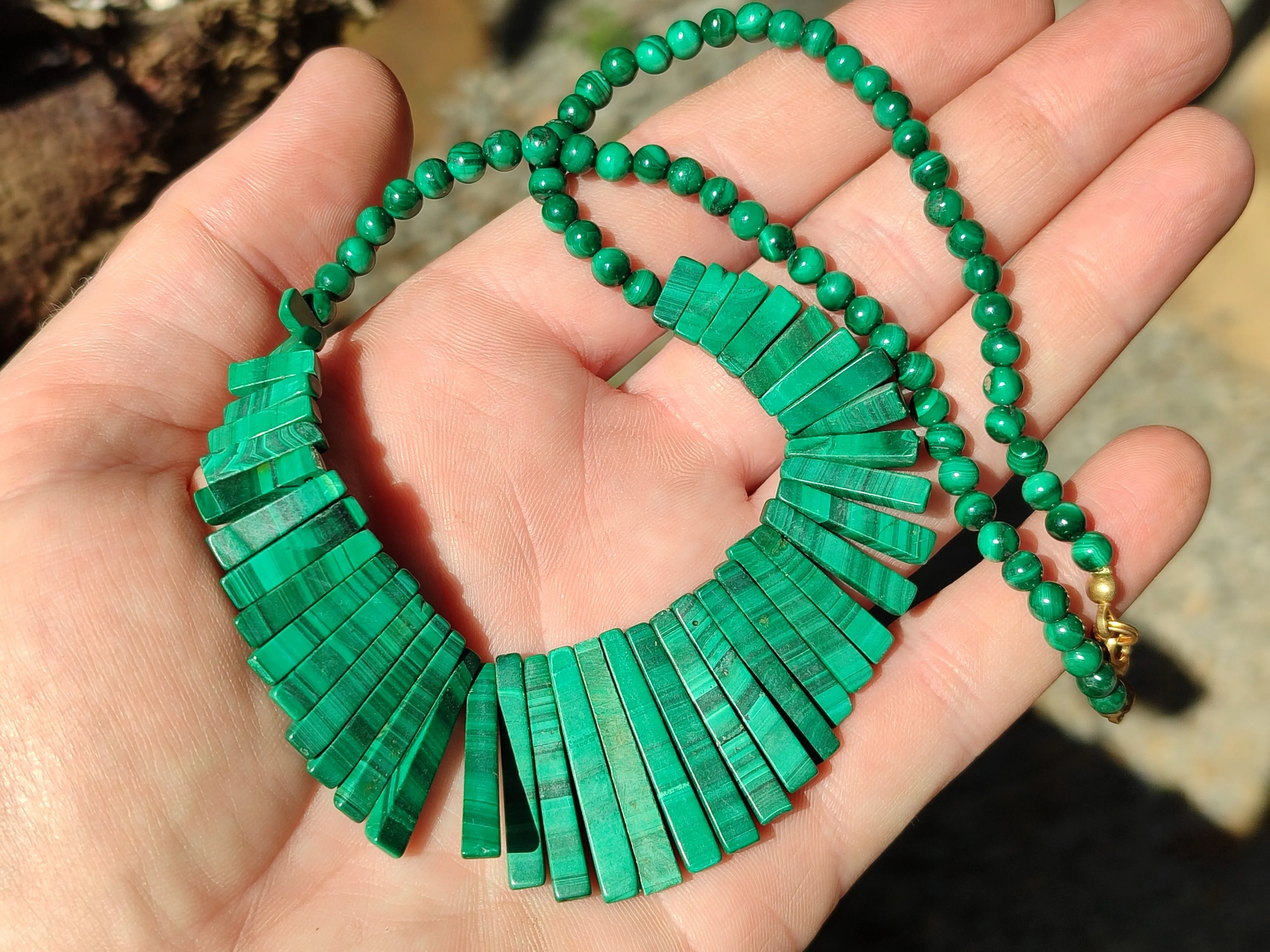 Polished Flower Banded Malachite Egyptian Choker Necklace - Sold Per Item - From Congo