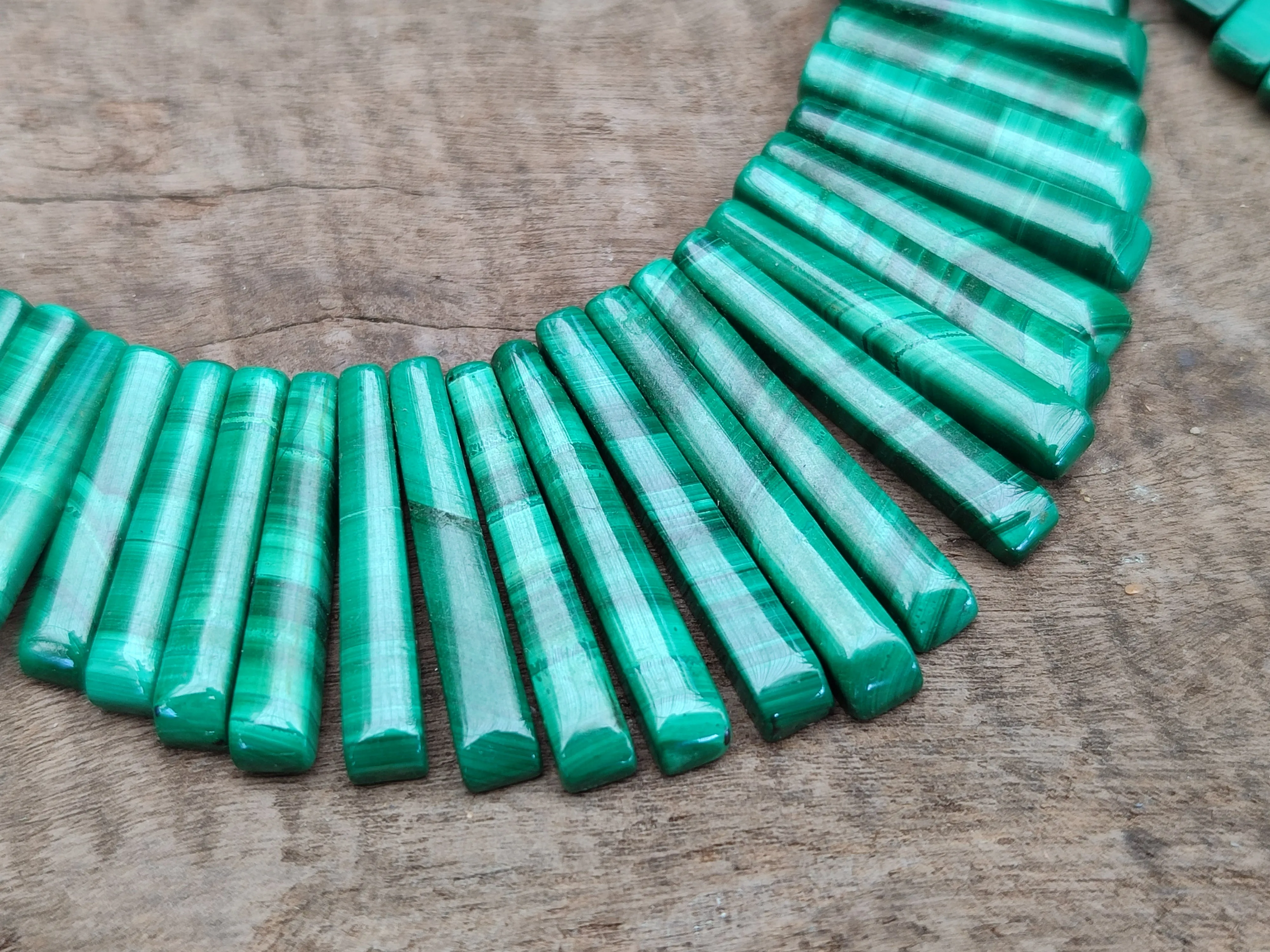 Polished Flower Banded Malachite Egyptian Choker Necklace - Sold Per Item - From Congo