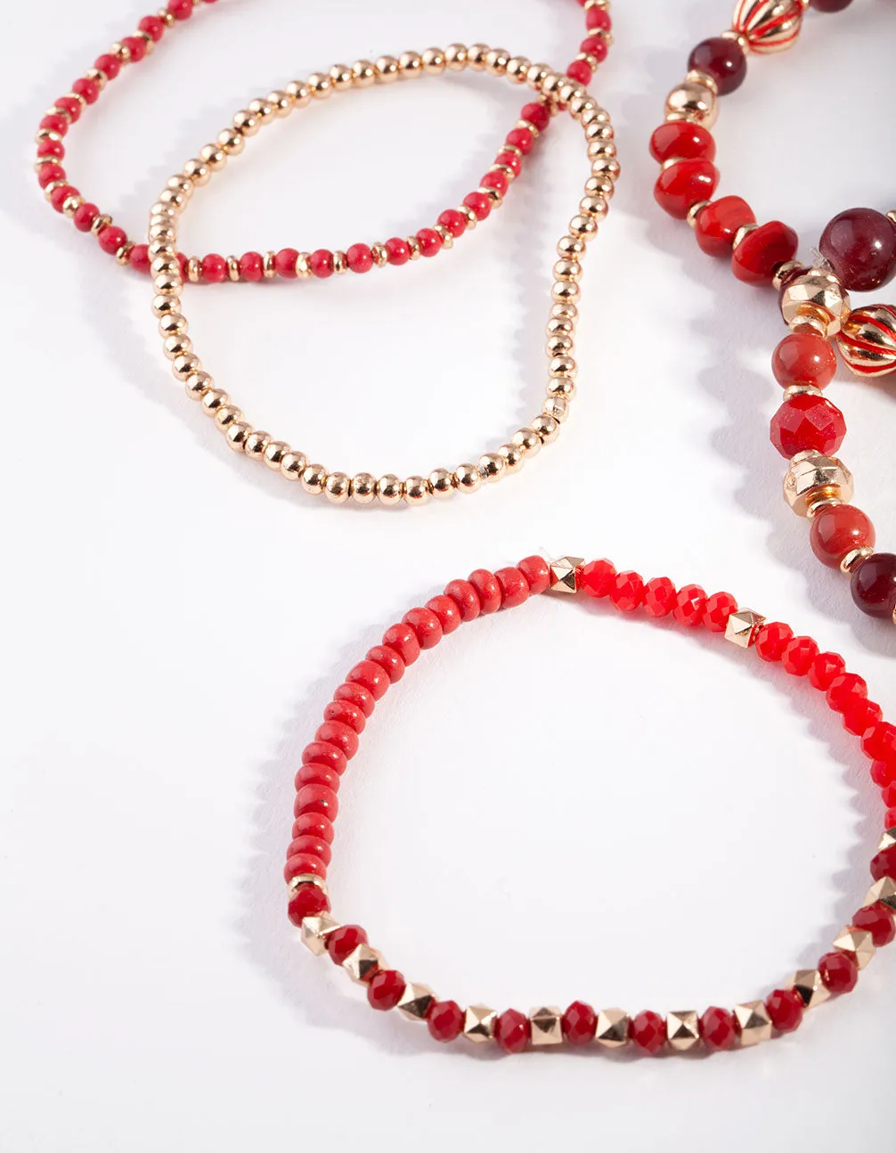 Red Multi Bead Stretch Bracelet 5-Pack