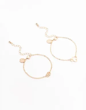 Rose Gold Circle, Link & Heart Bracelets 2-Pack