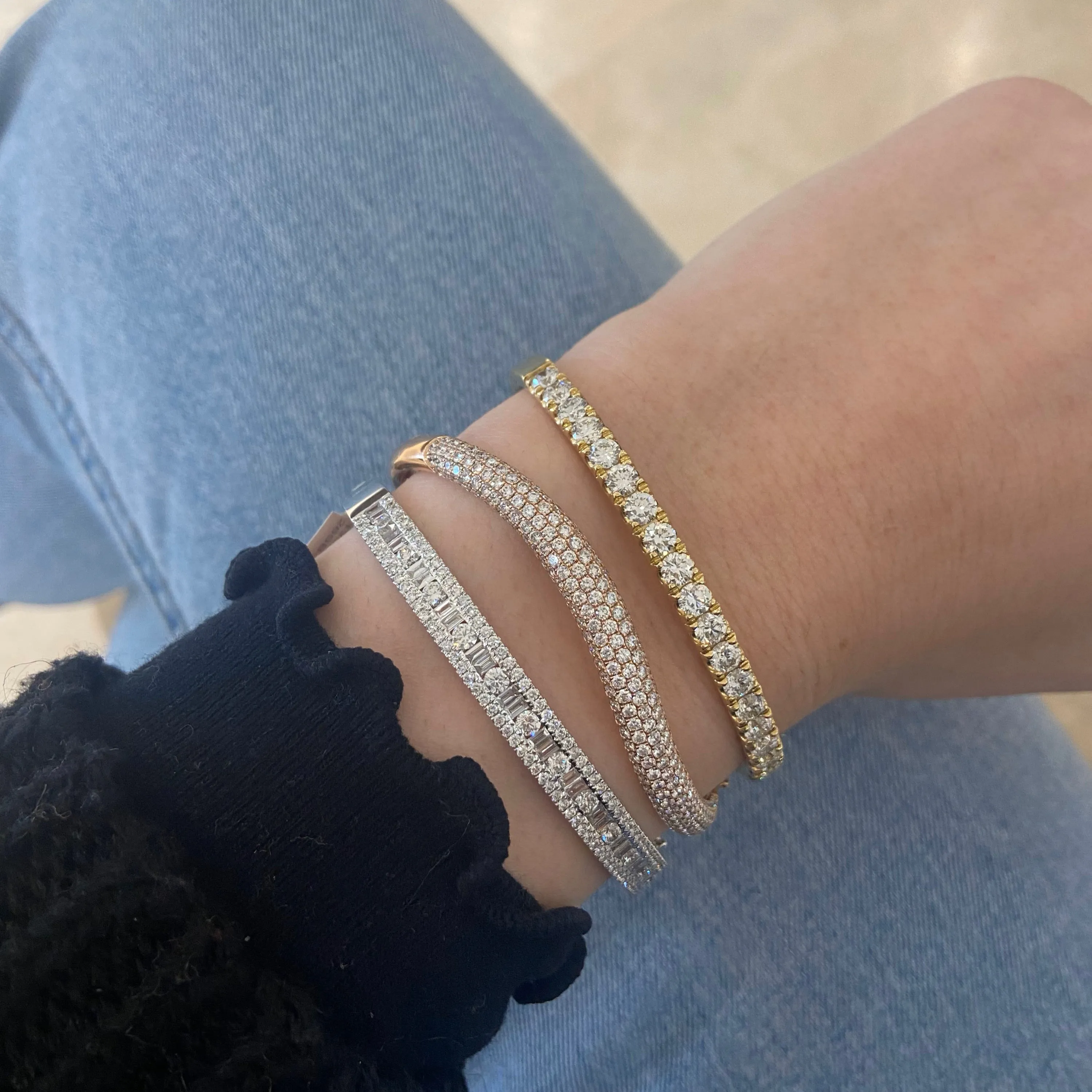 Round & Baguette Diamond Bangle