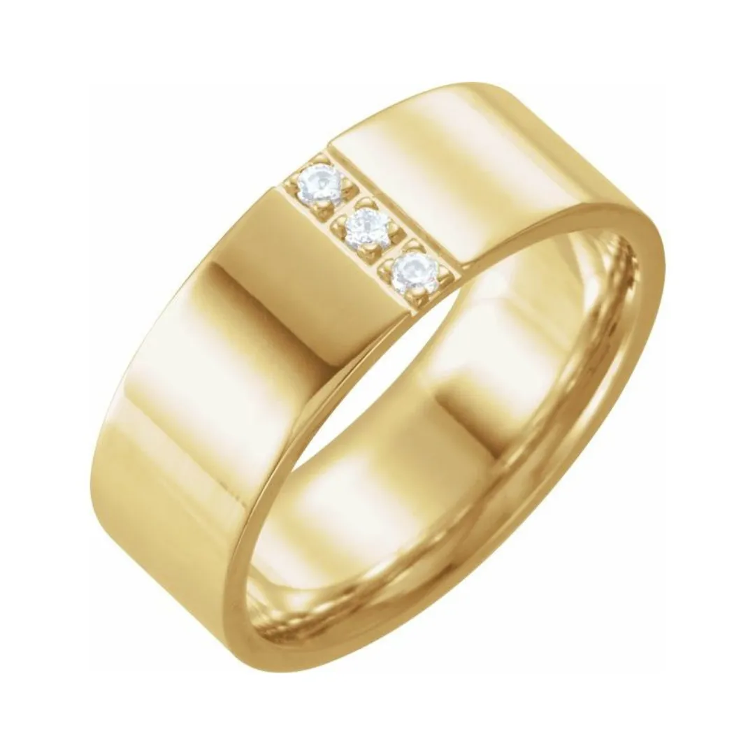 Round Diamond Ravine Band - 8mm Recycled Gold Wedding band with diamonds