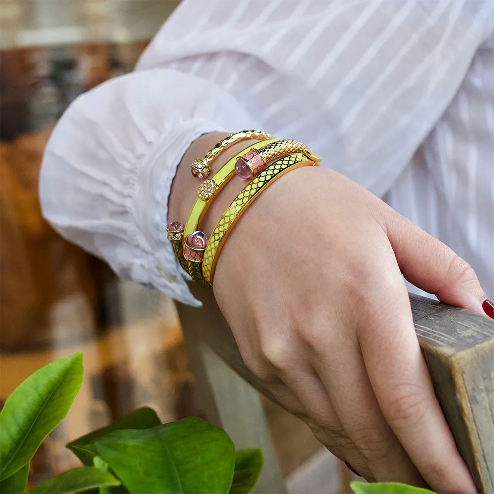 Skinny Pave Button Buttercup & Gold Bangle