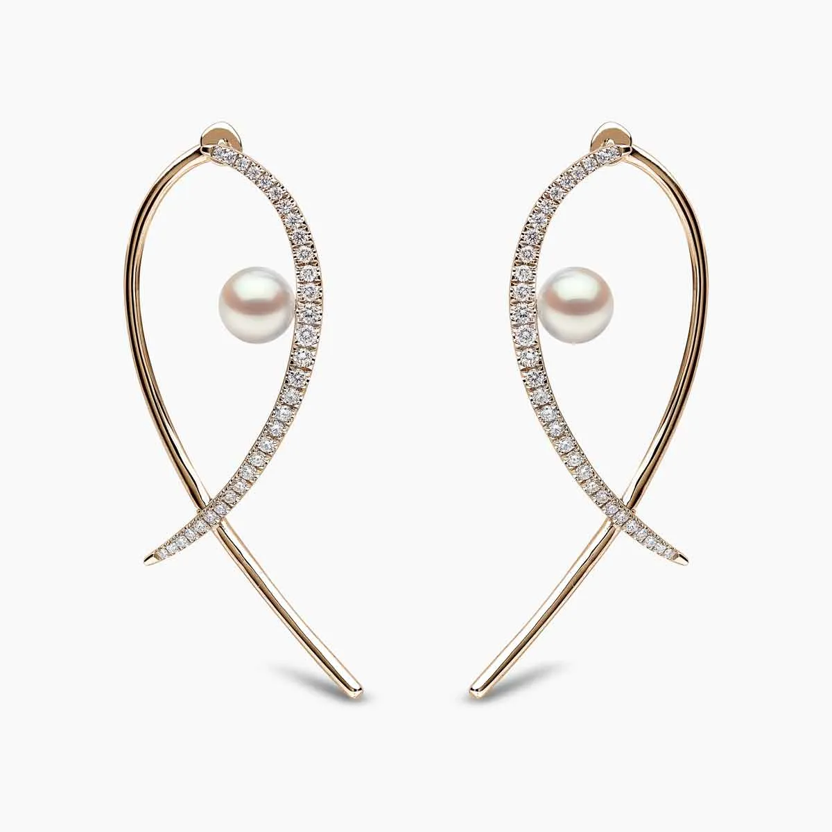 Sleek 18 Gold Floating Pearl and Diamond Cross Earrings