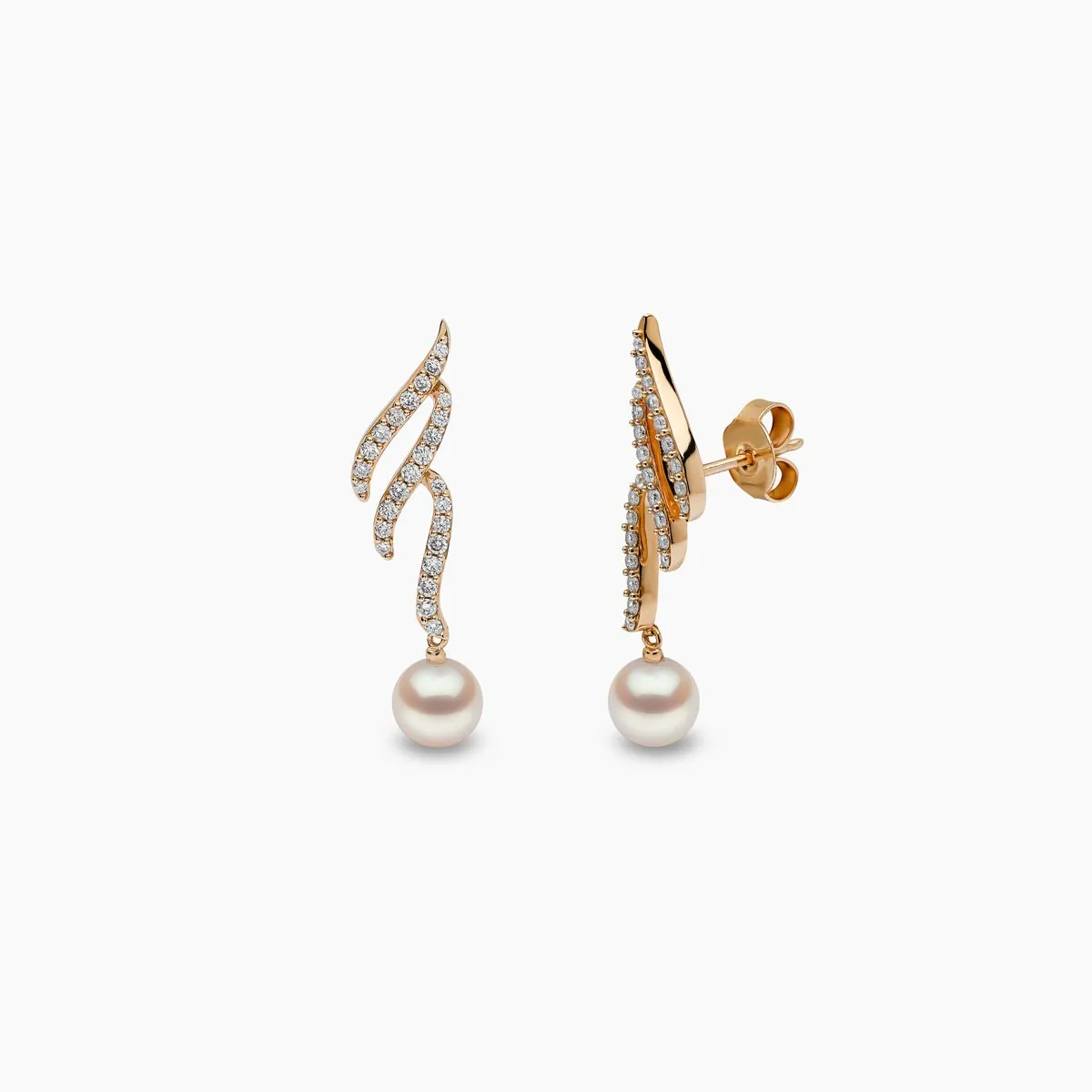 Sleek 18K Gold Akoya Pearl and Diamond Motif Earrings