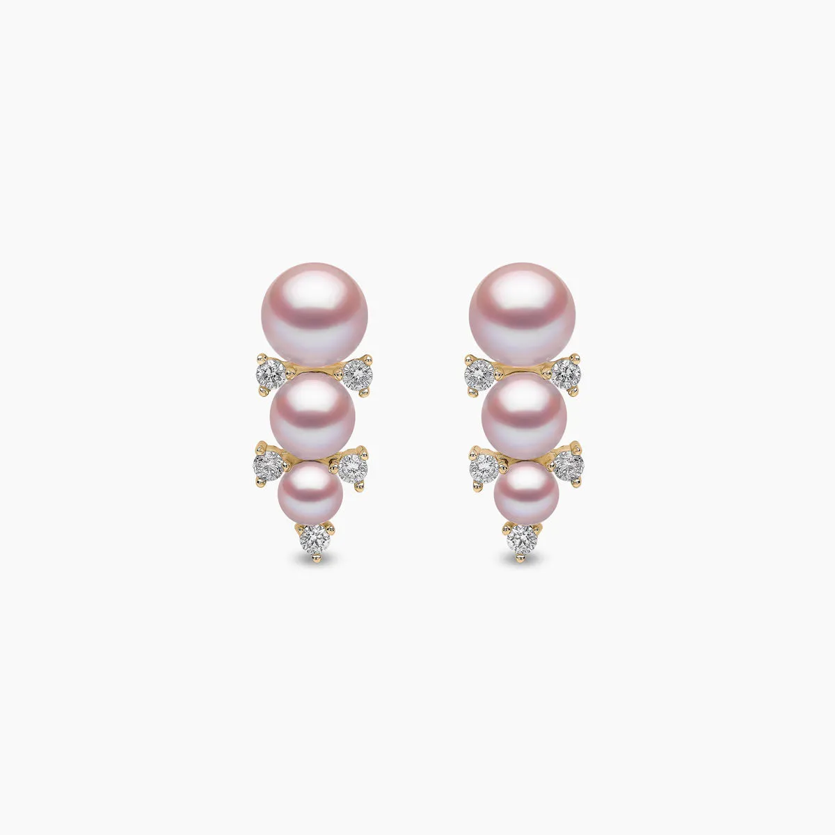 Sleek 18K Gold Triple Pearl and Diamond Stud Earrings