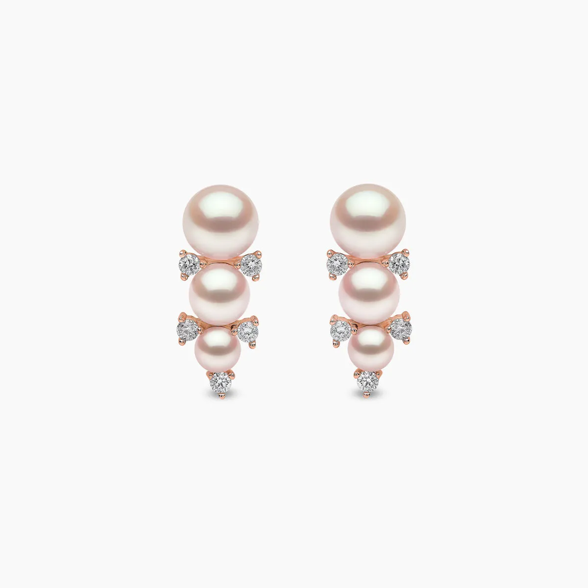 Sleek 18K Gold Triple Pearl and Diamond Stud Earrings