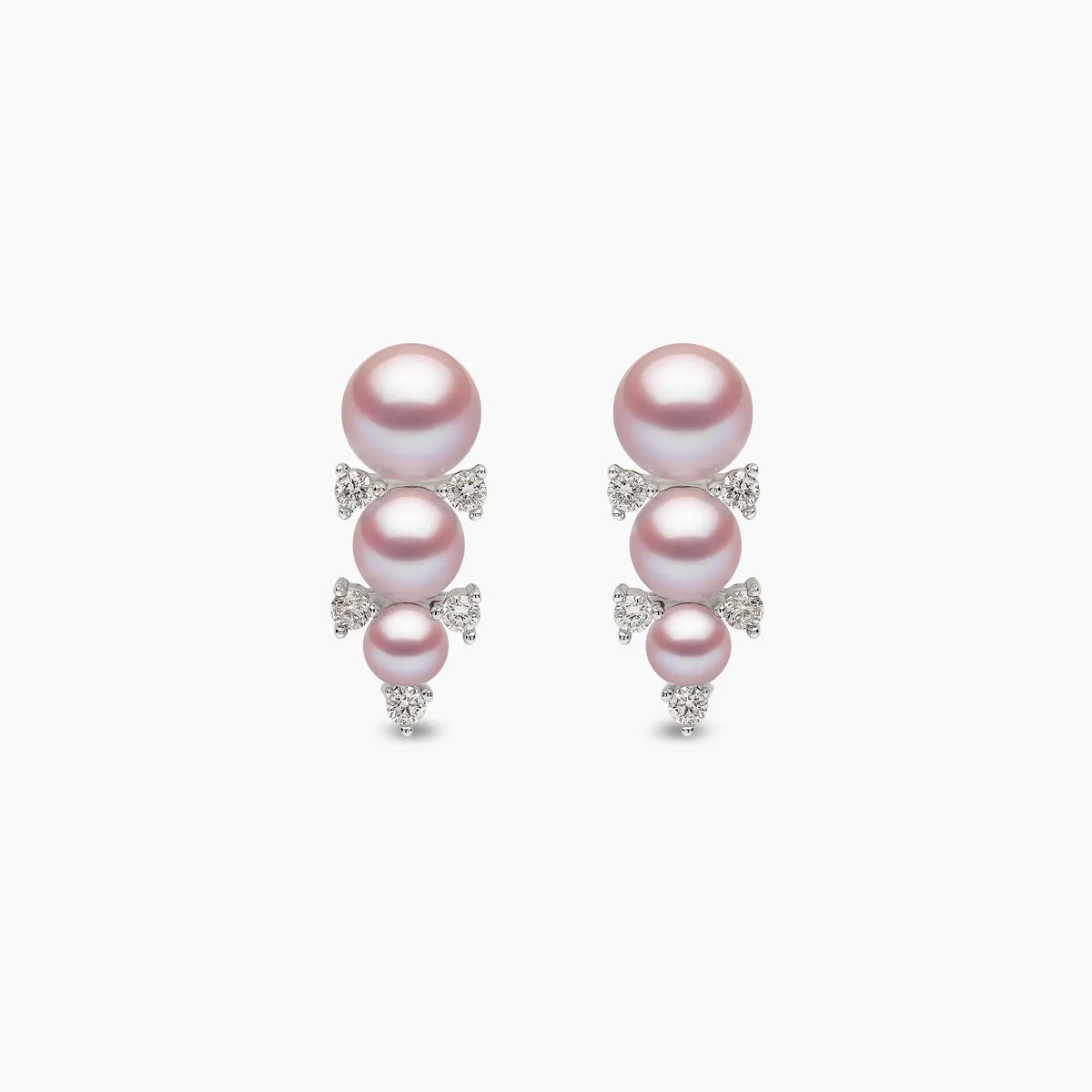 Sleek 18K Gold Triple Pearl and Diamond Stud Earrings