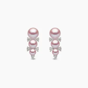 Sleek 18K Gold Triple Pearl and Diamond Stud Earrings