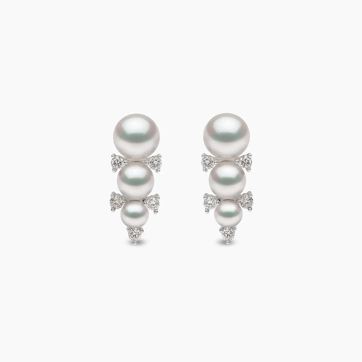 Sleek 18K Gold Triple Pearl and Diamond Stud Earrings