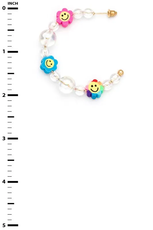 Smiley Multicolor Flower Bubble Hoop Earrings