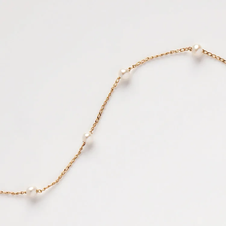 Solid Gold Simple Pearl Chain Bracelet