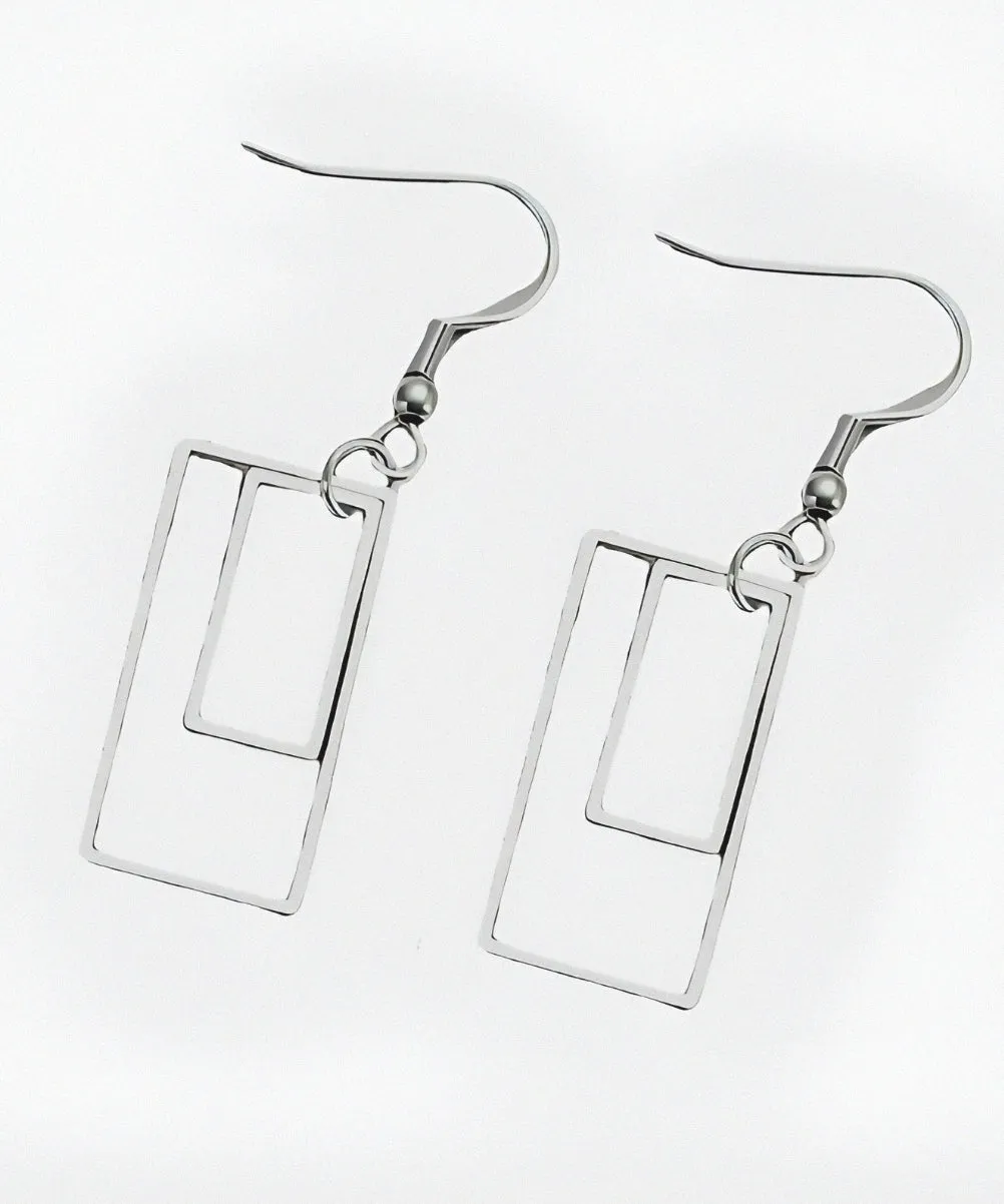 Stainless Steel Rectangular  Dangled Earrings