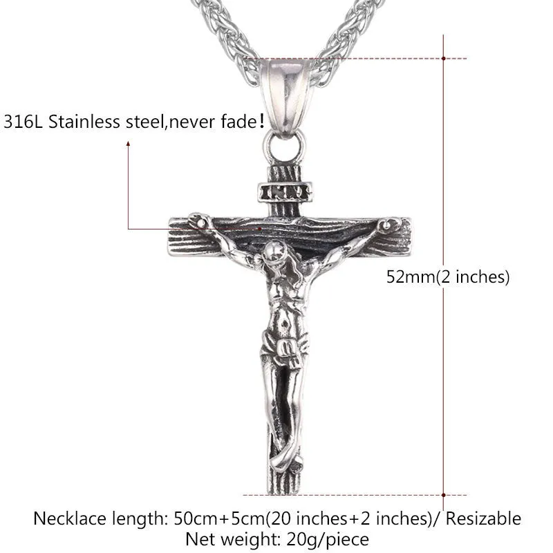 Stainless Steel Yellow Gold Plated INRI Jesus Piece Cross Pendant & Necklace Chain For Men Gift Vintage Christian Jewelry