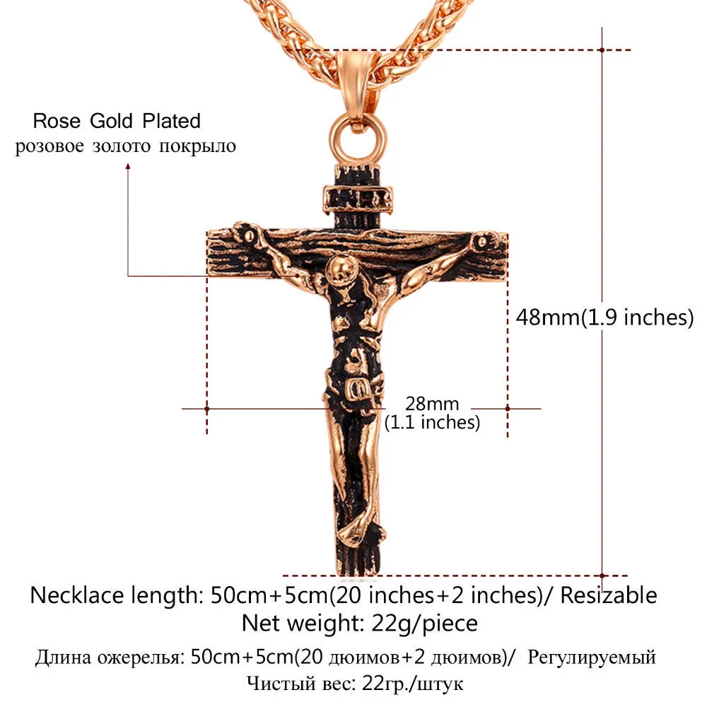 Stainless Steel Yellow Gold Plated INRI Jesus Piece Cross Pendant & Necklace Chain For Men Gift Vintage Christian Jewelry