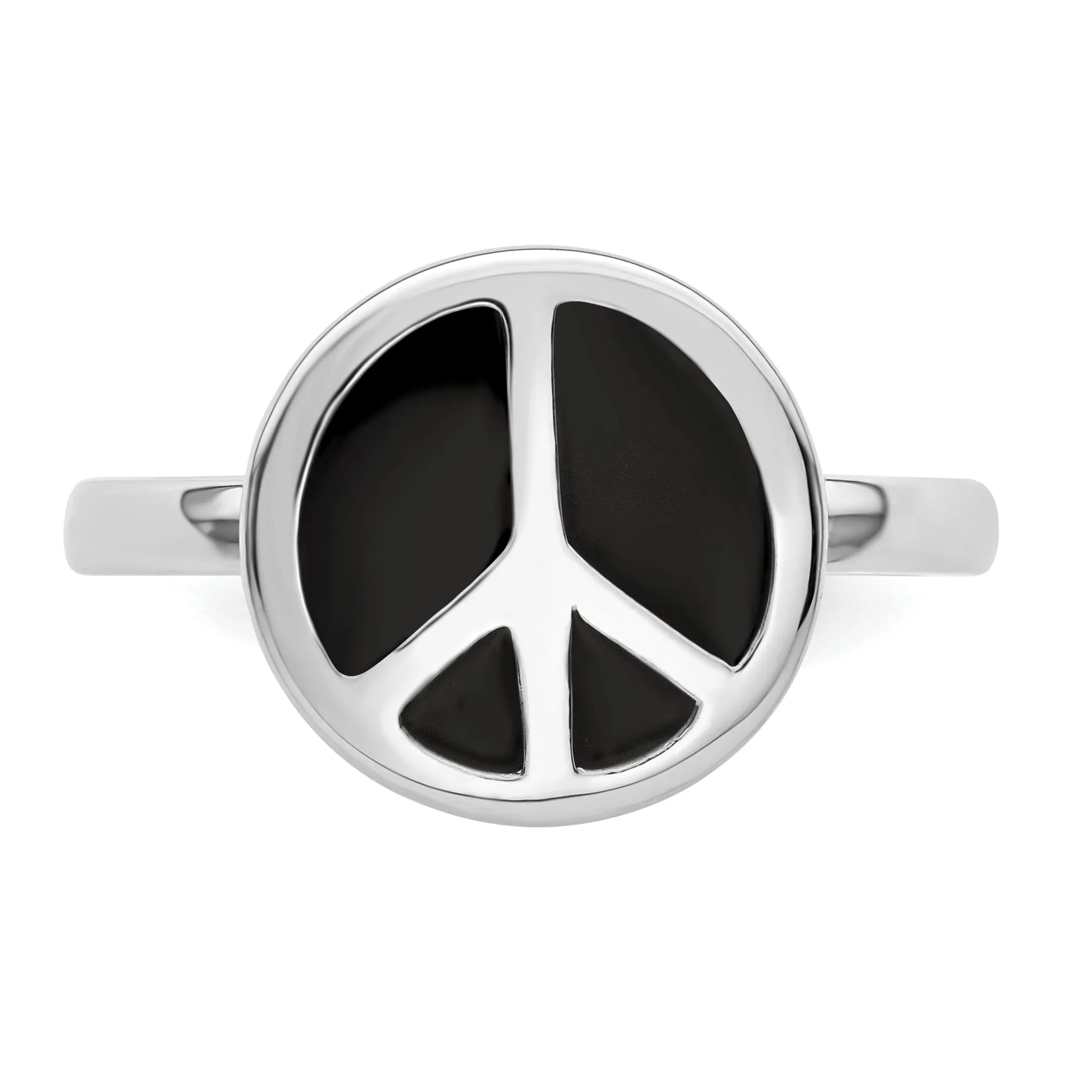 Sterling Silver Black Enameled Peace Sign Ring