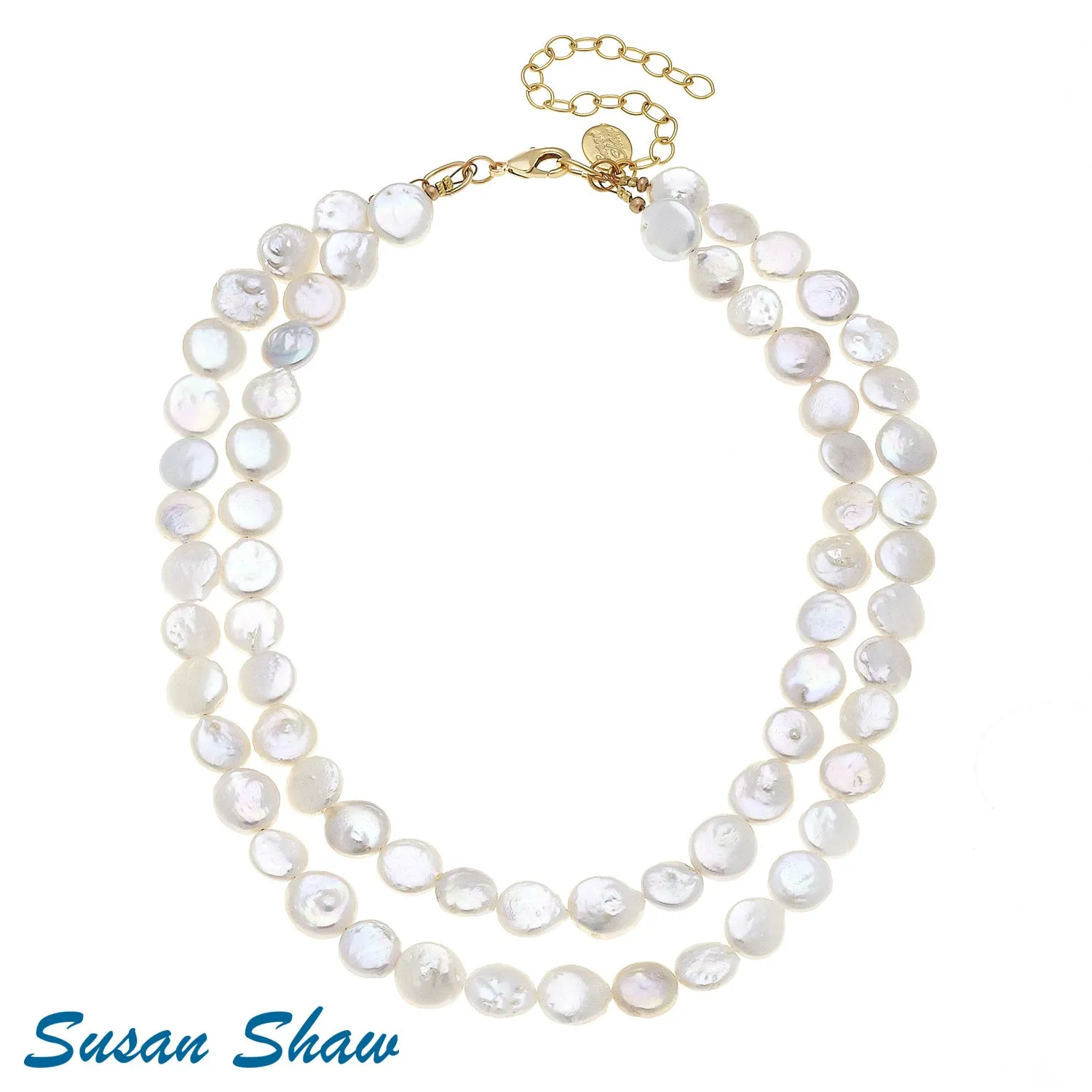 Susan Shaw Double Strand Coin Pearl Necklace