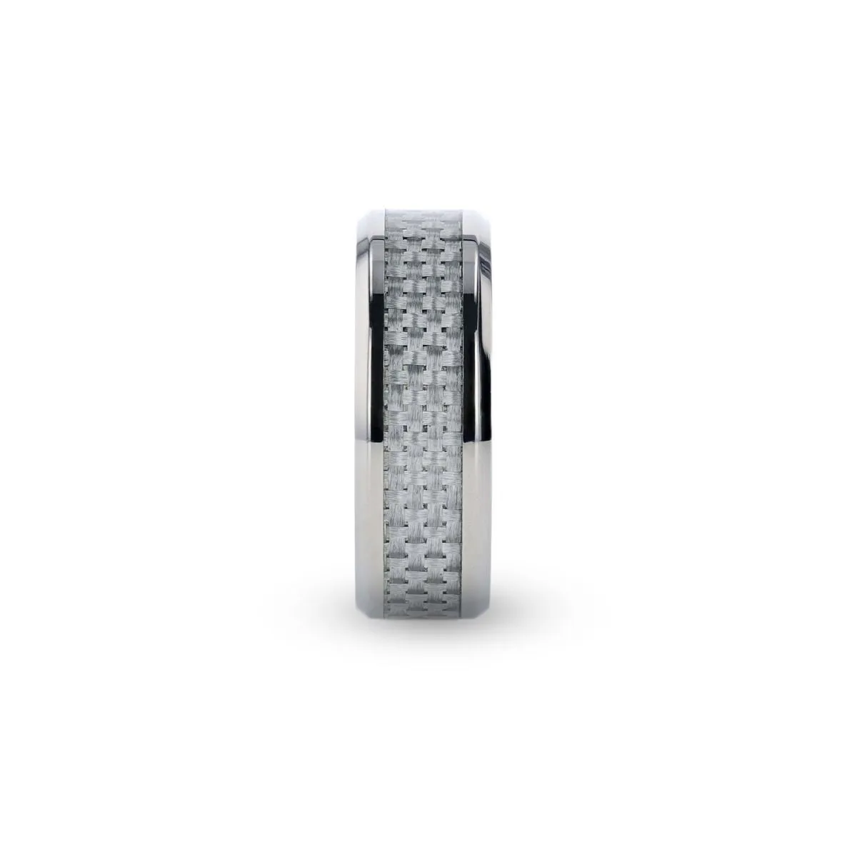 TANTALUS | Silver Titanium Ring, White Carbon Fiber Inlay, Beveled