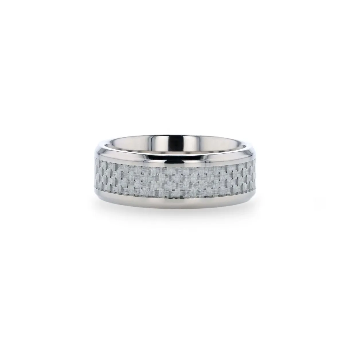 TANTALUS | Silver Titanium Ring, White Carbon Fiber Inlay, Beveled