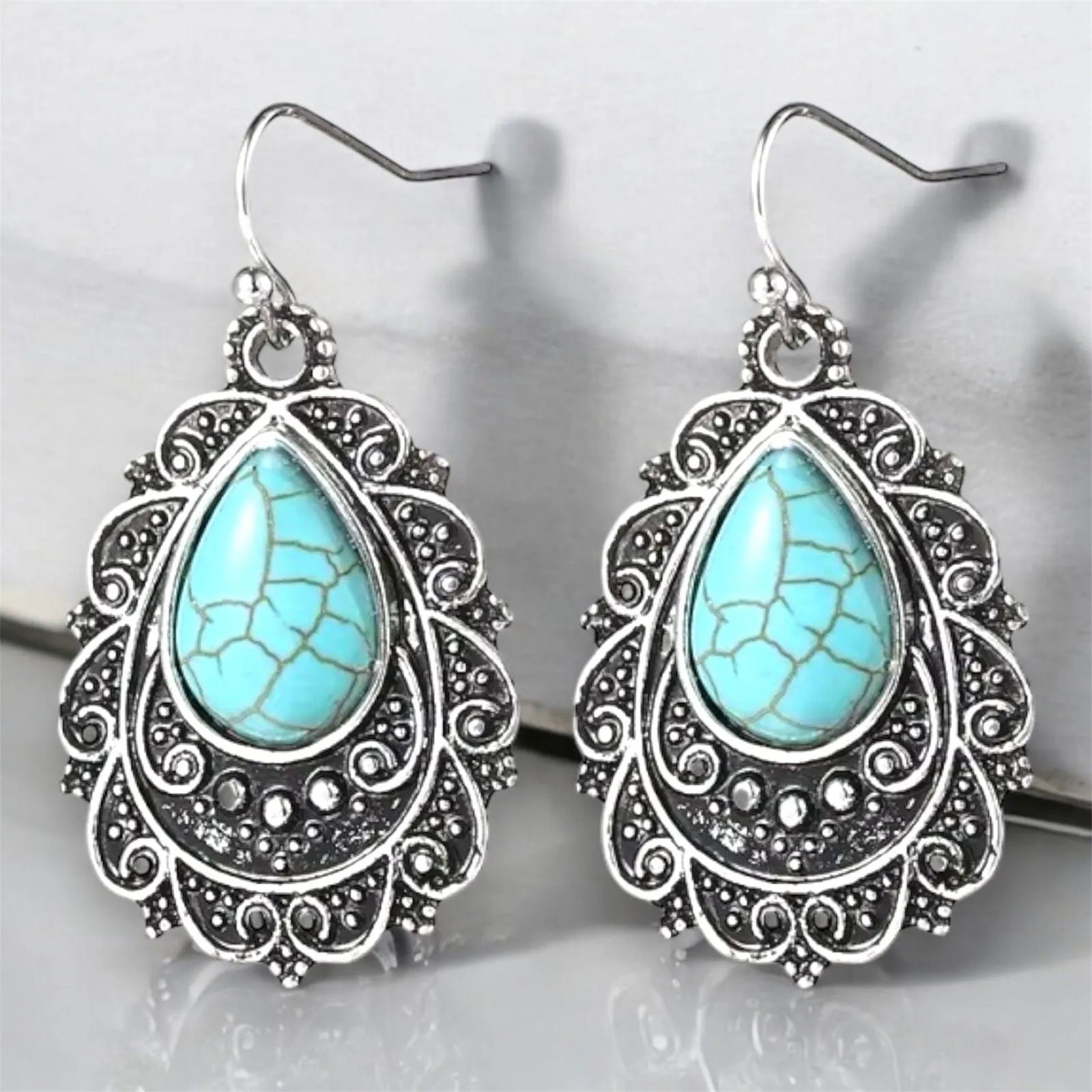 Teardrop Faux Turquoise Bohemian Earrings: Timeless Elegance with a Vintage Style Twist