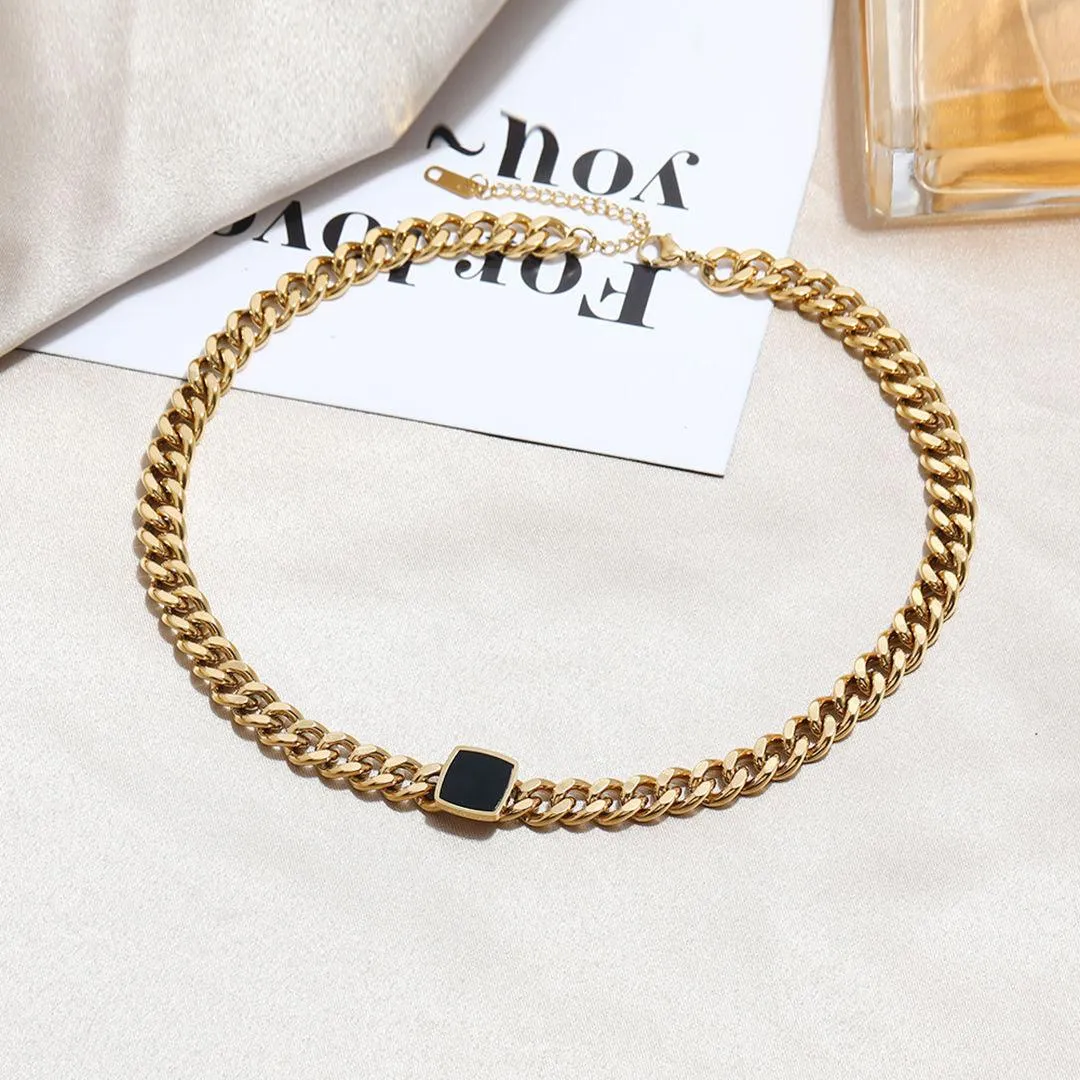 Thick Chain Bracelet Easy Matching Black Square Clavicle Chains