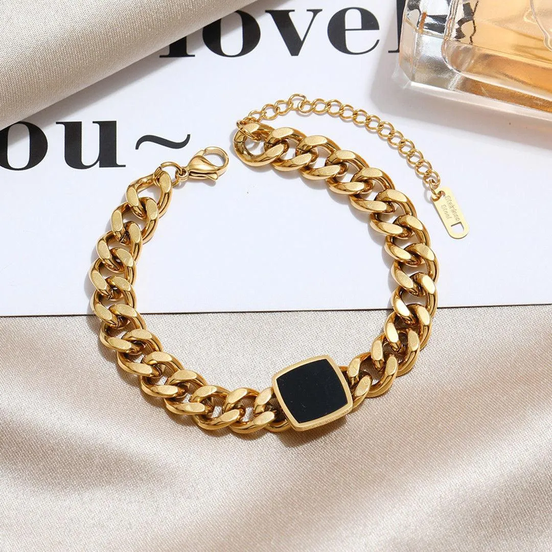 Thick Chain Bracelet Easy Matching Black Square Clavicle Chains