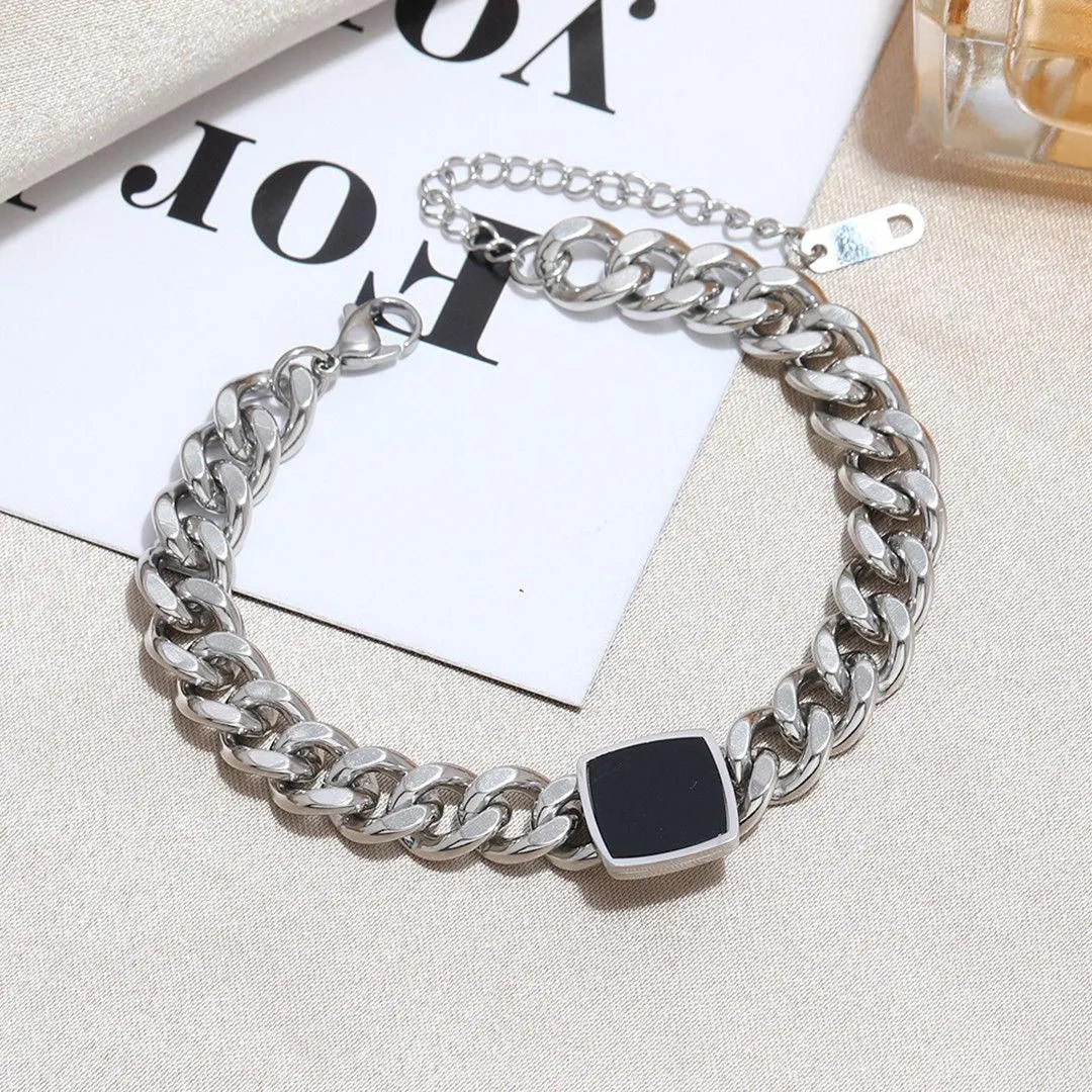 Thick Chain Bracelet Easy Matching Black Square Clavicle Chains