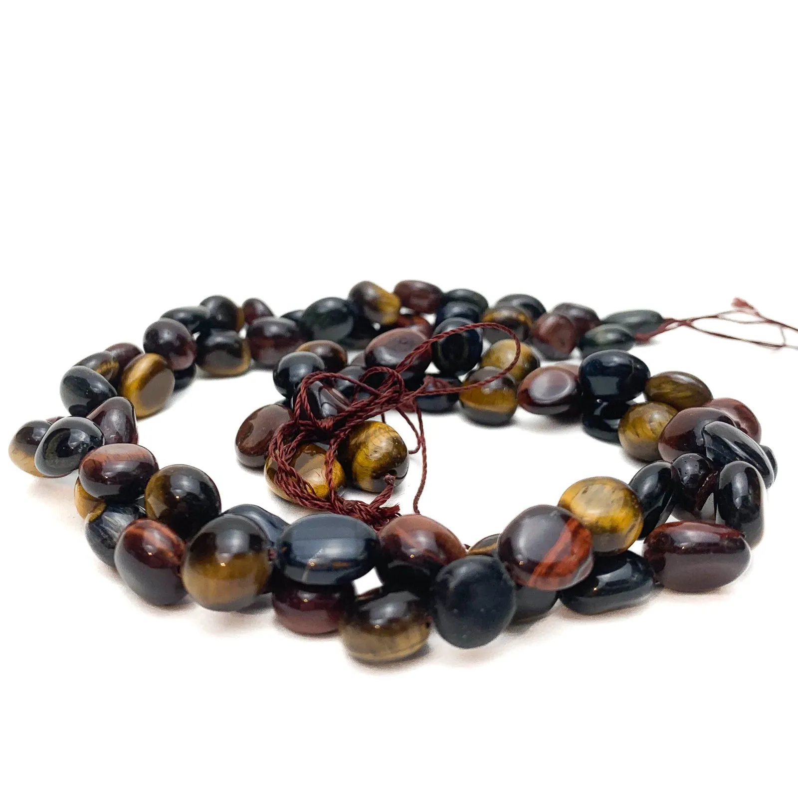 Tiger's Eye Multi Medium Smooth Pebbles Bead Strand