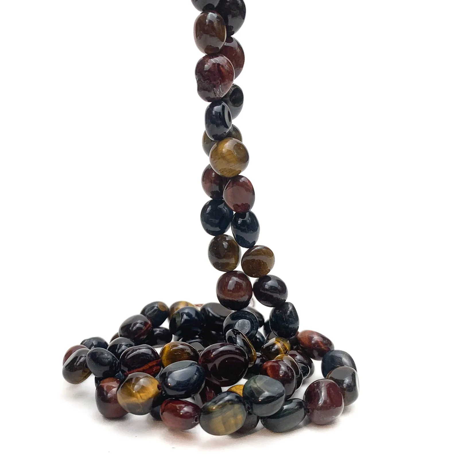 Tiger's Eye Multi Medium Smooth Pebbles Bead Strand