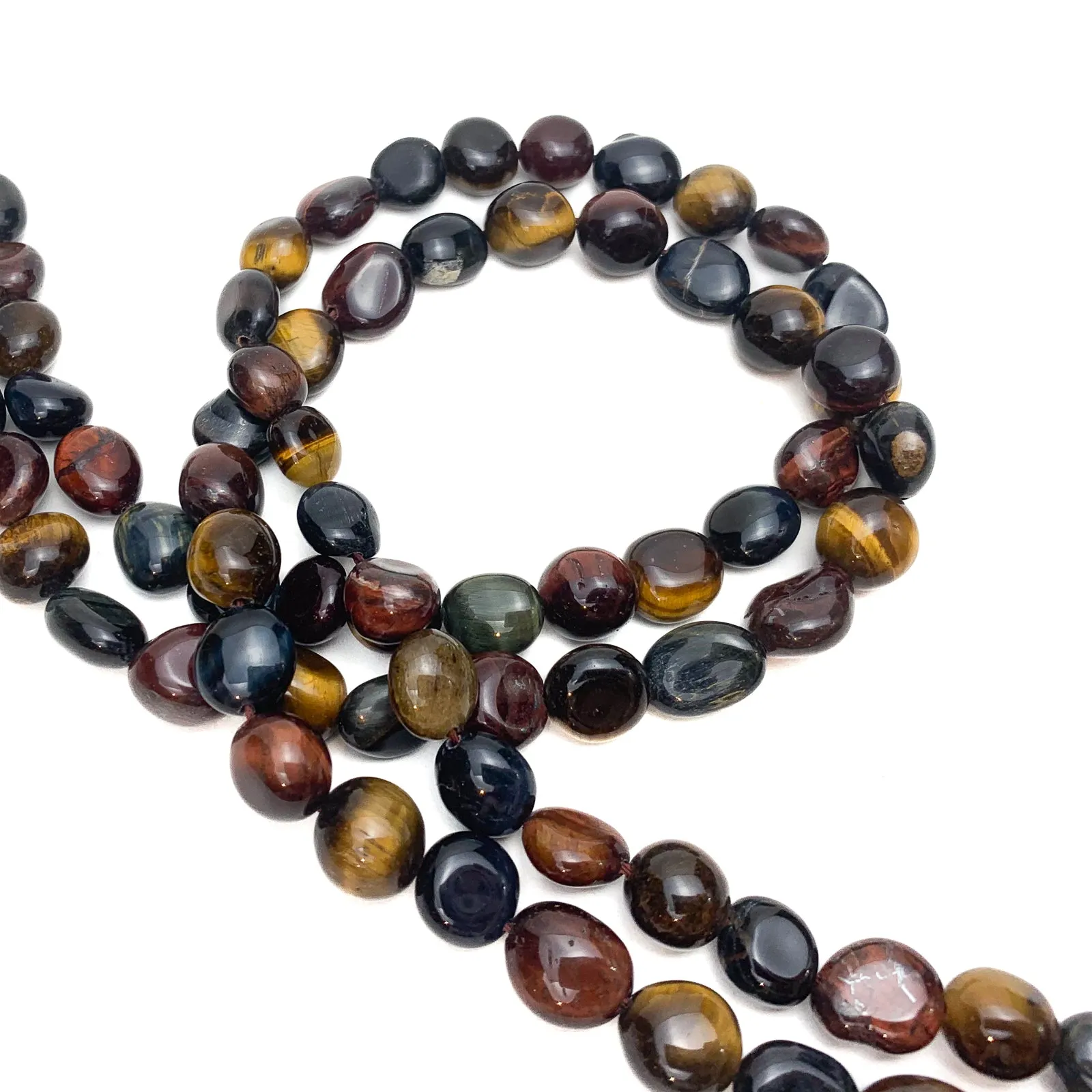 Tiger's Eye Multi Medium Smooth Pebbles Bead Strand