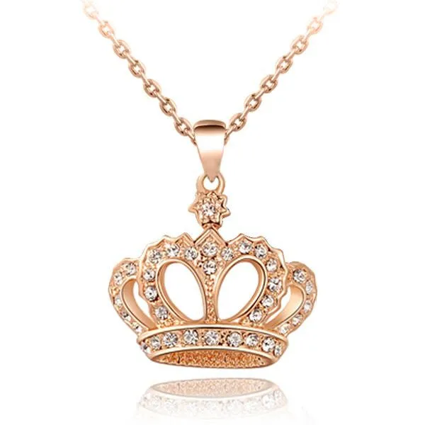 Top Quality Crown Necklace Rhinestone Crystal Silver Gold Plated Pendant Necklaces Classic Chokers Necklace Jewelry For Women