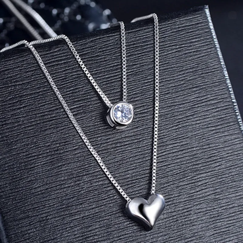 Trendy Jewelry Zircon and Heart Pendants Necklace for Women in 925 Sterling Silver