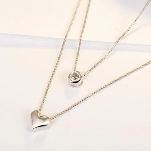 Trendy Jewelry Zircon and Heart Pendants Necklace for Women in 925 Sterling Silver