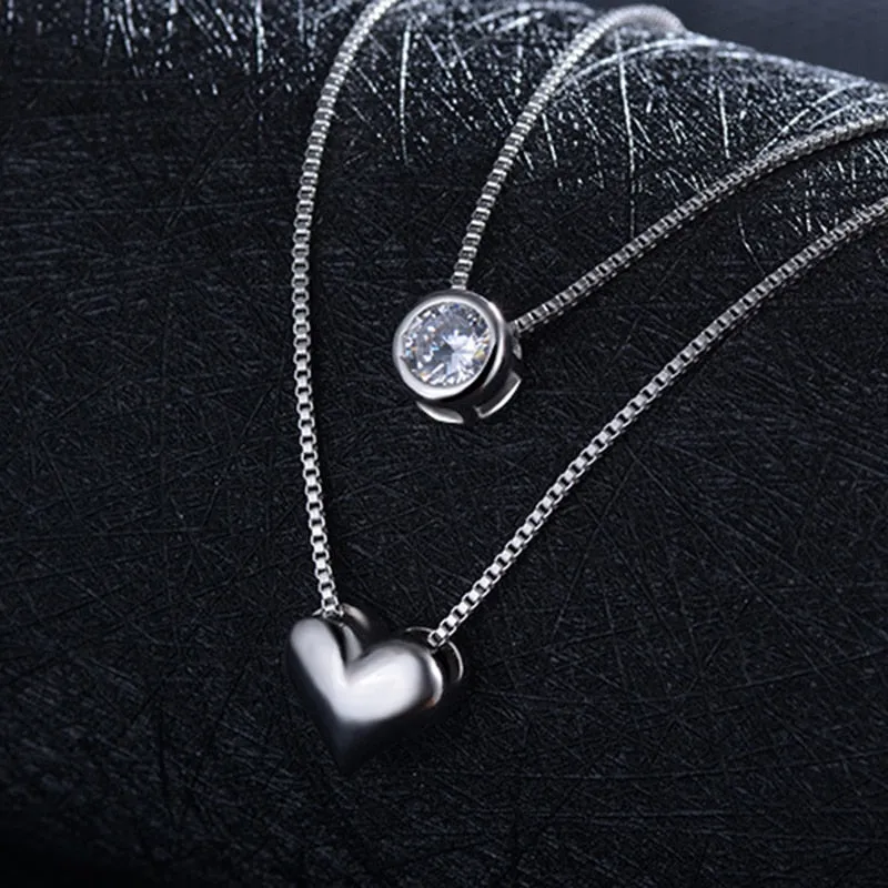 Trendy Jewelry Zircon and Heart Pendants Necklace for Women in 925 Sterling Silver