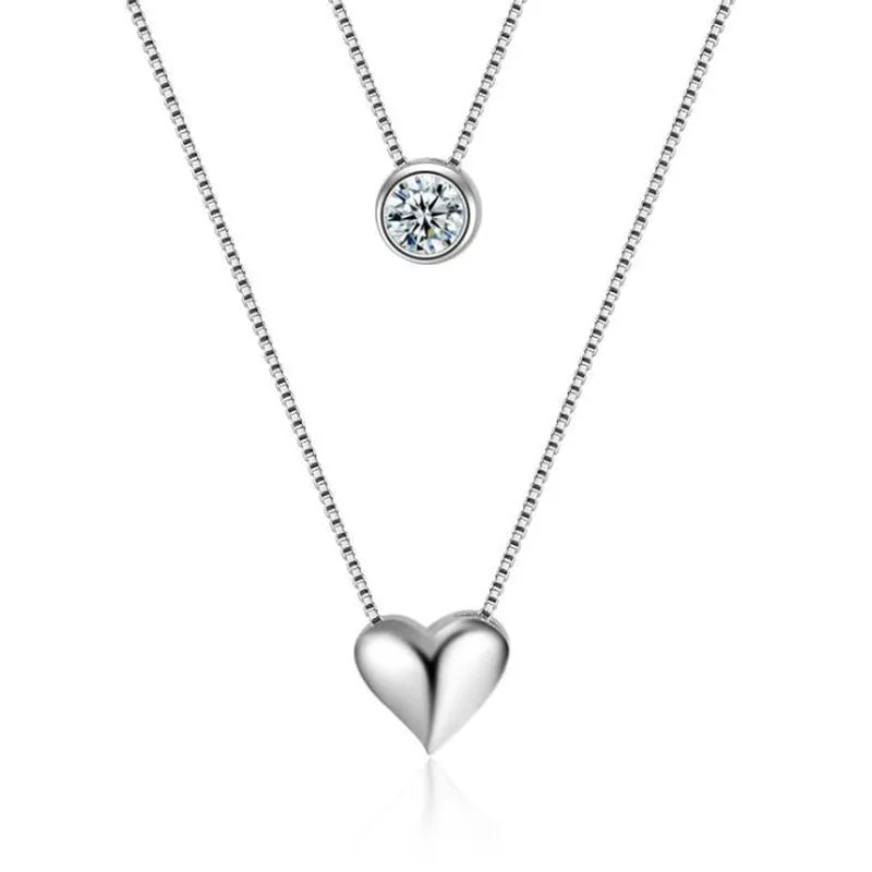 Trendy Jewelry Zircon and Heart Pendants Necklace for Women in 925 Sterling Silver