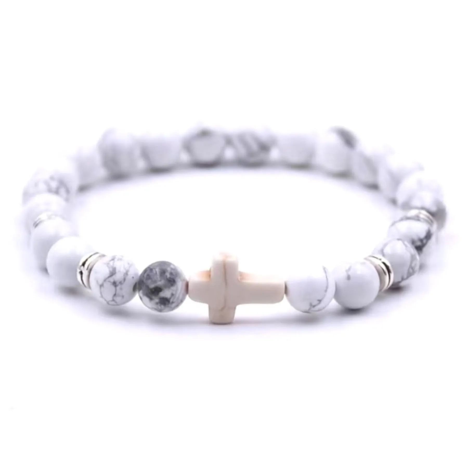 White Howlite Cross Beaded Bracelet