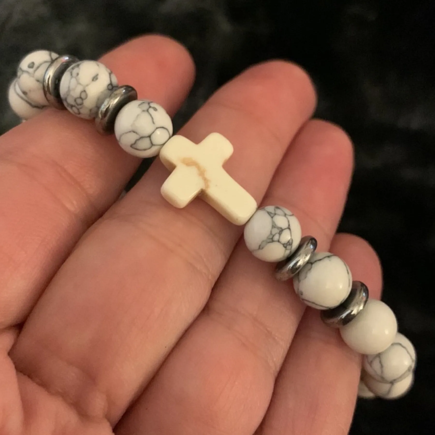 White Howlite Cross Beaded Bracelet